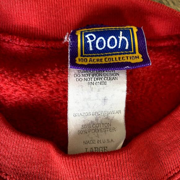 Vintage 90's POOH 100 ACRE COLLECTION Women's Red Crewneck Sweatshirt L - Picture 4 of 7